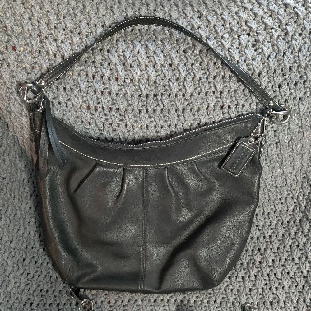 Coach Ashley Pleated Hobo F13764 Black/Silver